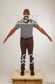 Whole body black white striped shirt brown jeans brown shoes…